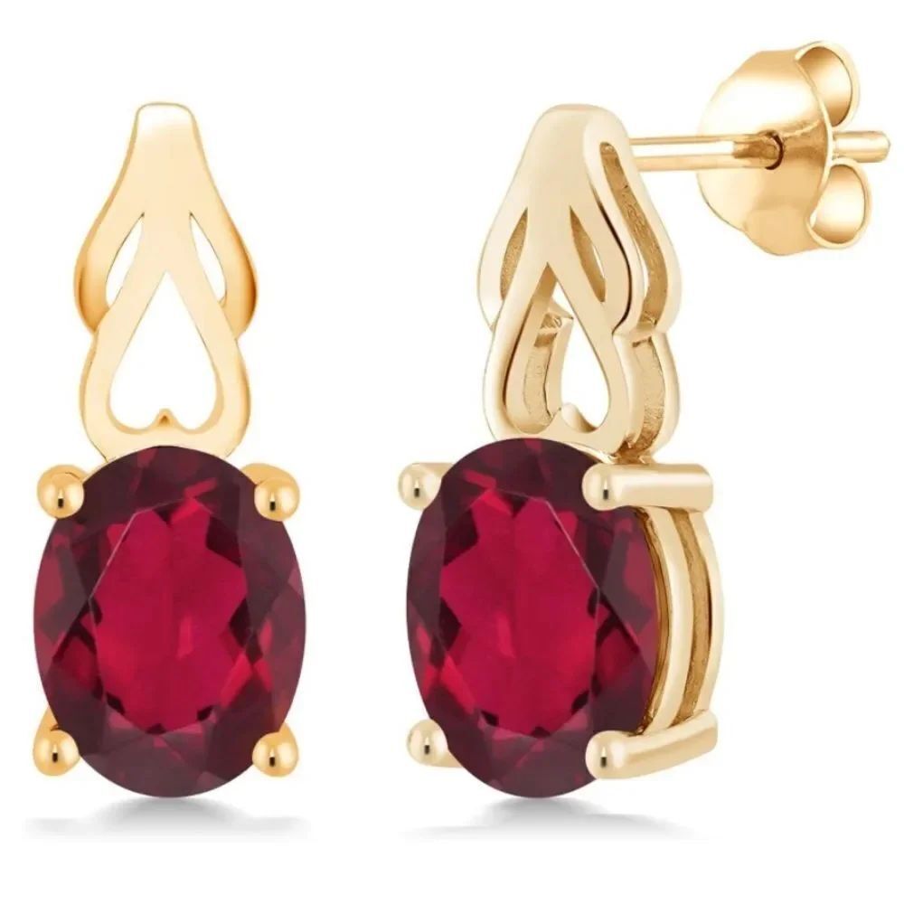 18K Yellow Gold 925 with 3.60Cttw Ruby Red Mystic Quartz Oval Post Drop Earrings